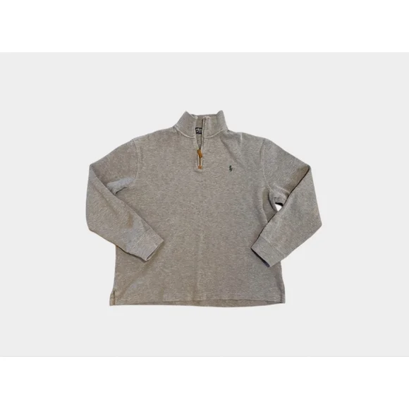 Polo Ralph Lauren Men’s Heather Gray Quarter-Zip Sweater Green Logo Sz L - Picture 2 of 7